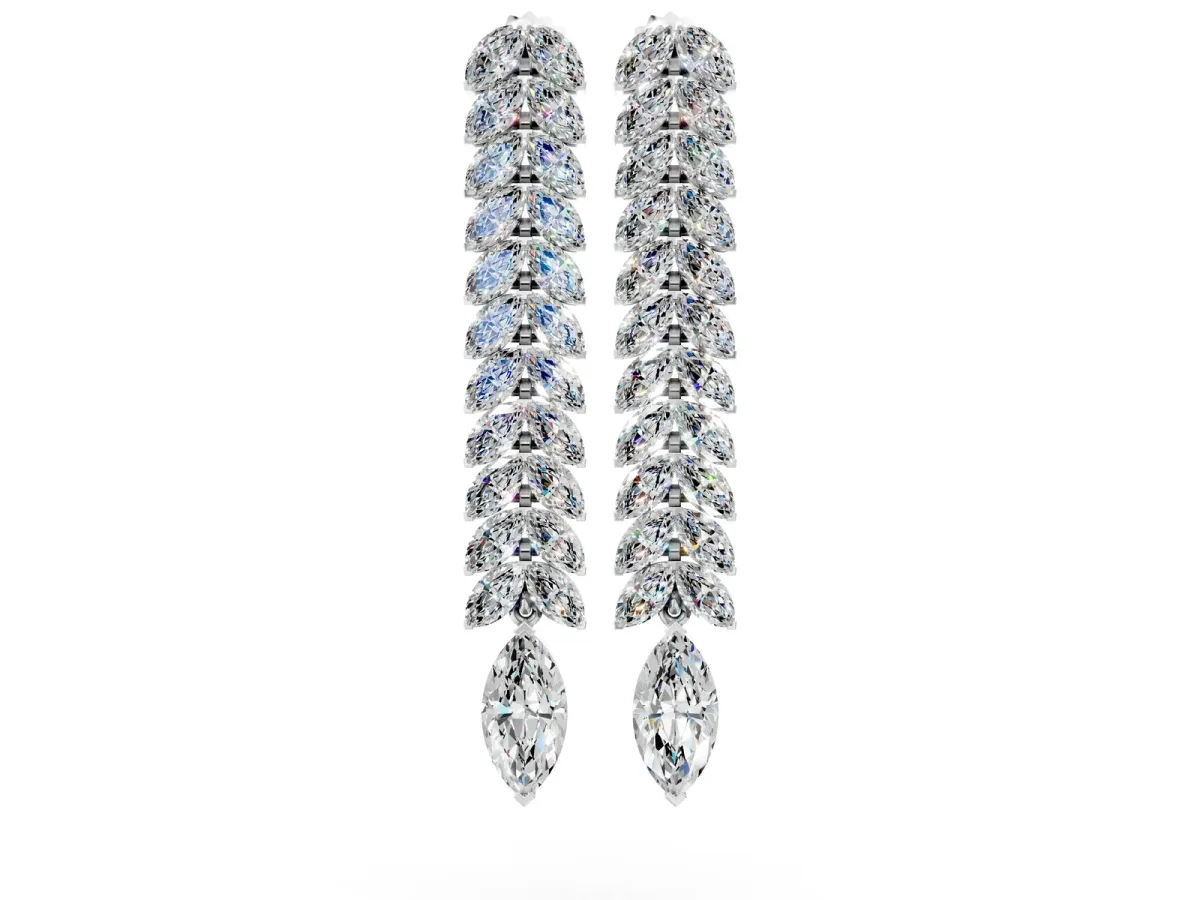 Marquise Diamond Double Row Dangle Earrings Silver