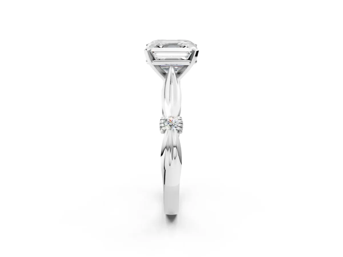 Asscher Cut Solitaire Diamond Twisted Band with Four-Prong Setting Platinum