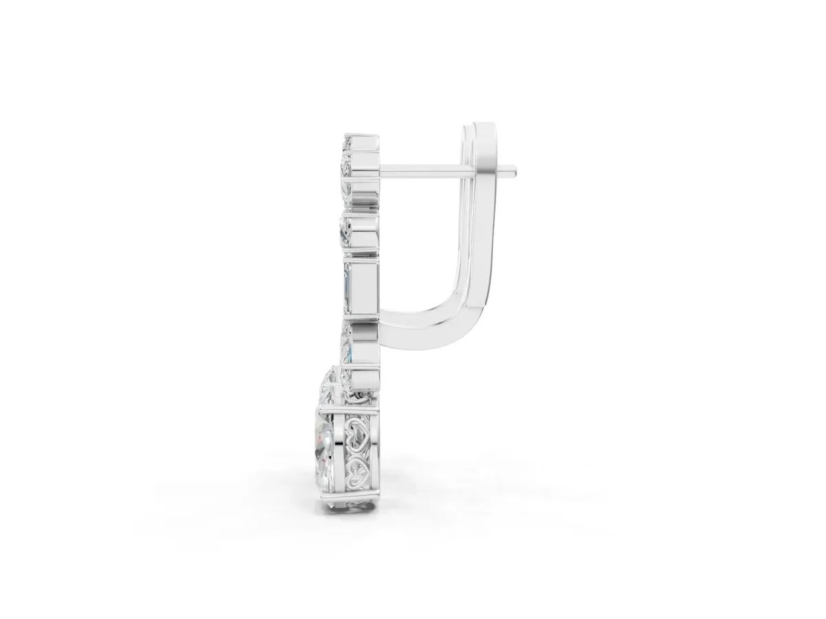 Pear, Baguette and Oval Diamond Monaco Drop Earrings Platinum