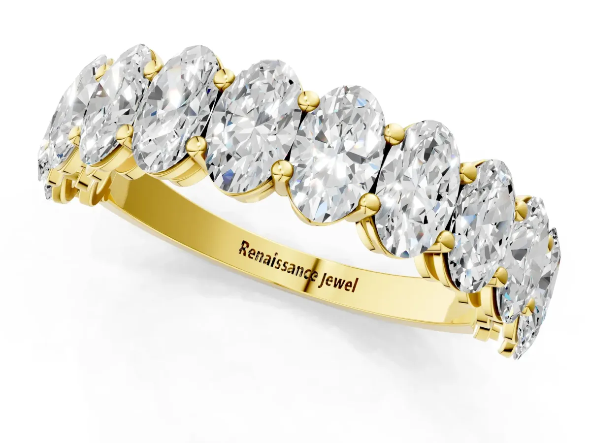 Oval Diamond Prong-Set Eternity Band Yellow gold