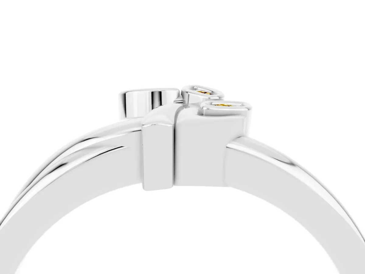 Three-Stone Round Yellow Sapphire Leaf Bypass Ring with Bezel Setting Platinum