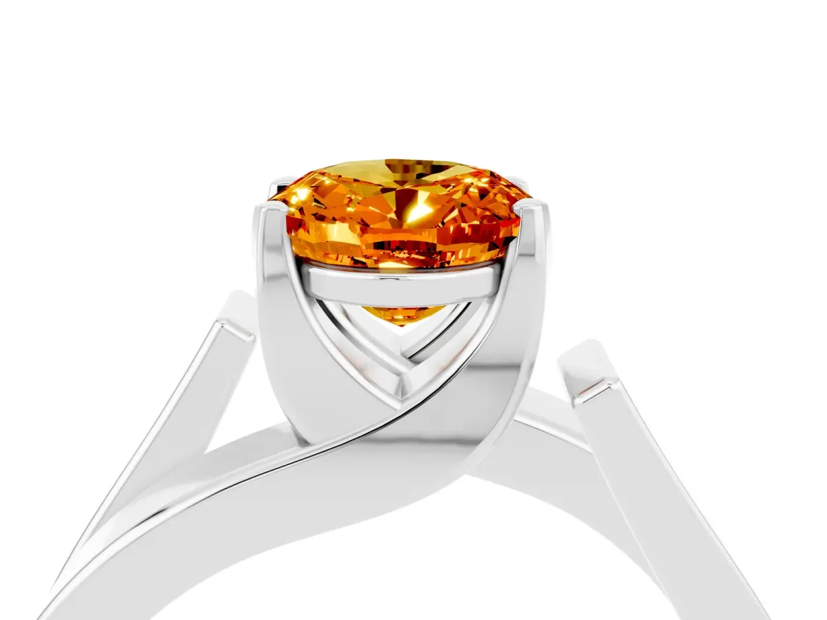 Modern Tension Set Oval Cut Citrine Solitaire Wide Band Ring Platinum