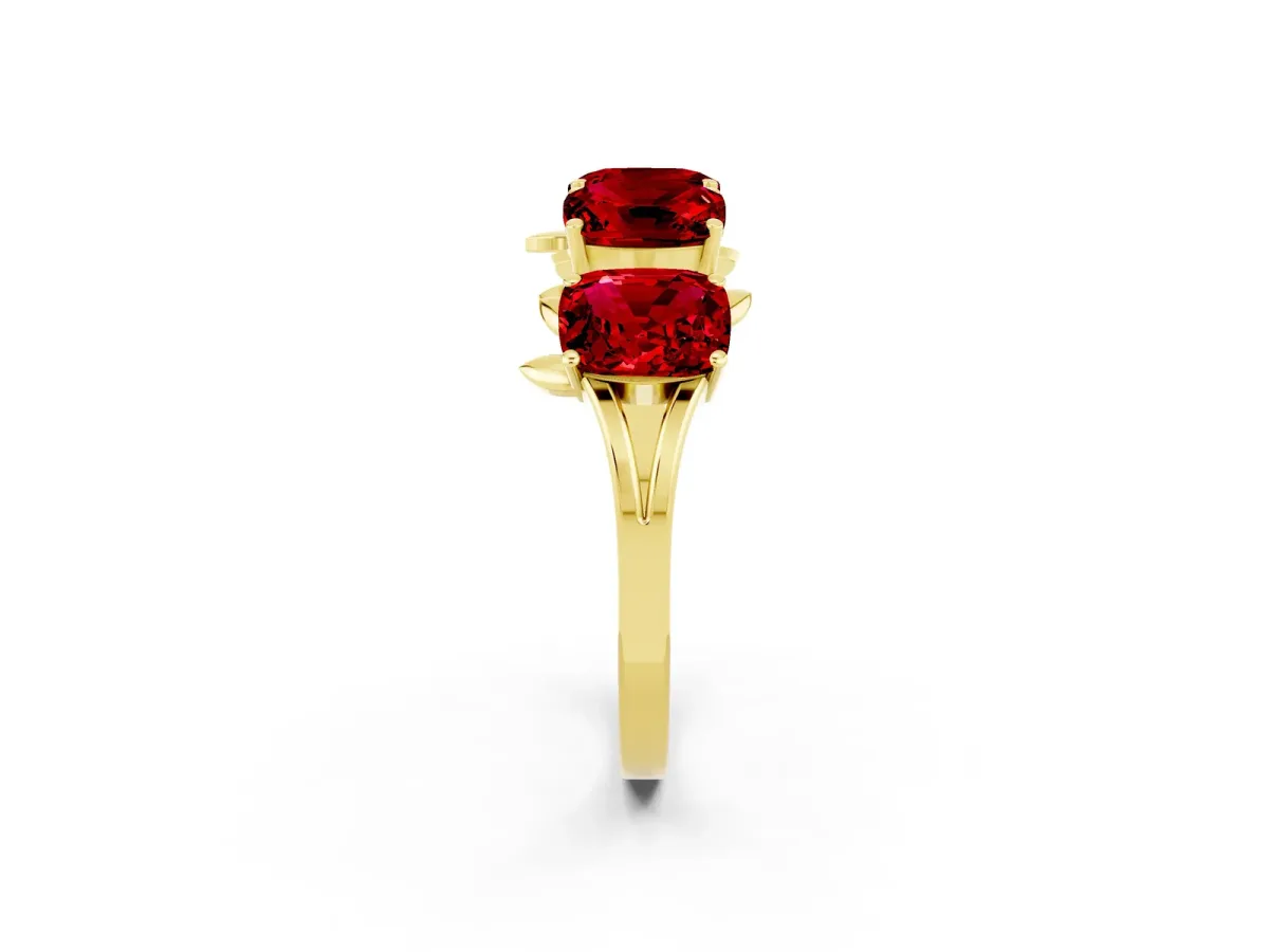 Emerald Cut Ruby Prong-Set Half Eternity Band Yellow gold