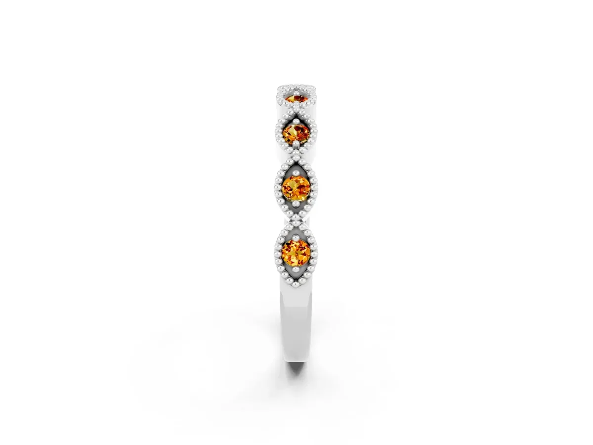 Milgrain Marquise Citrine Half Eternity Band with Bezel Setting Platinum