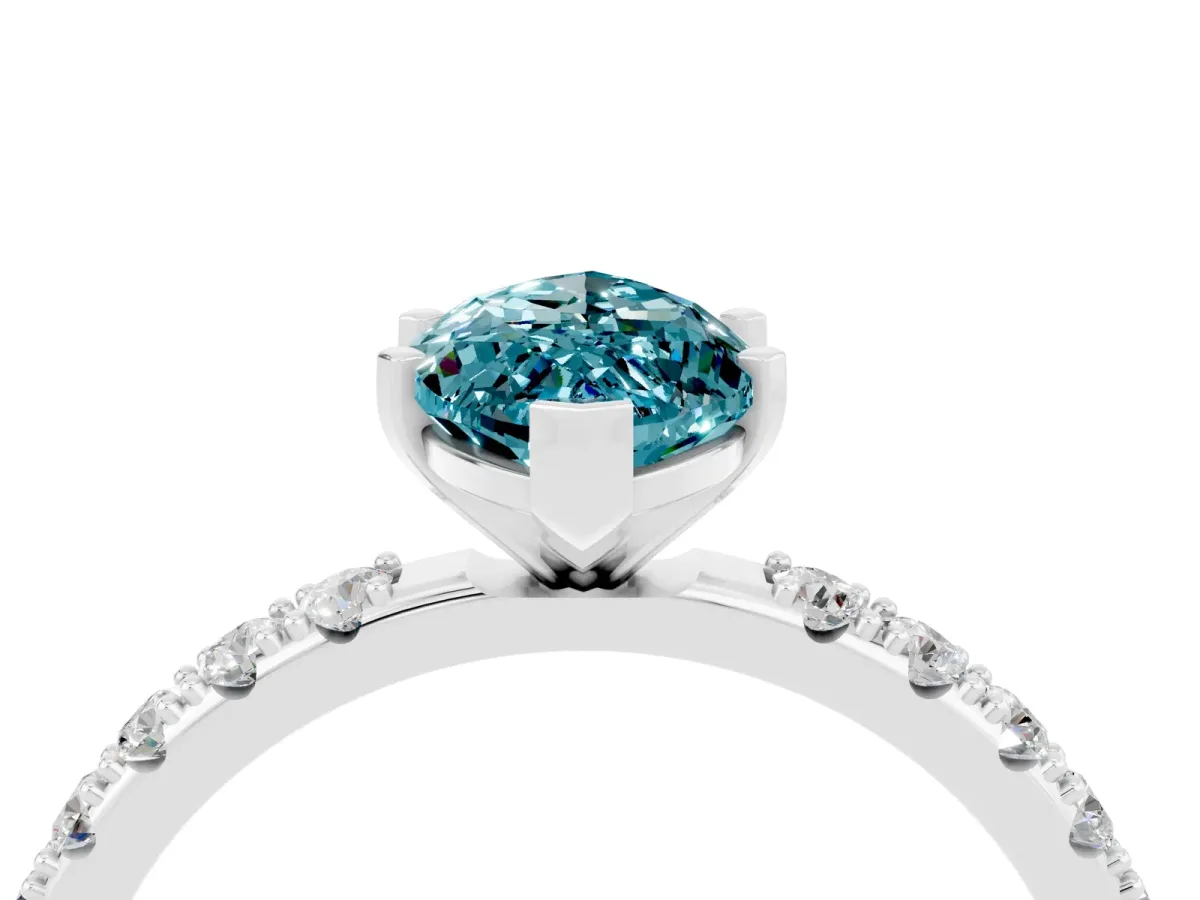 Marquise Cut Blue Topaz Solitaire Pavé Band with Four-Prong Setting Silver