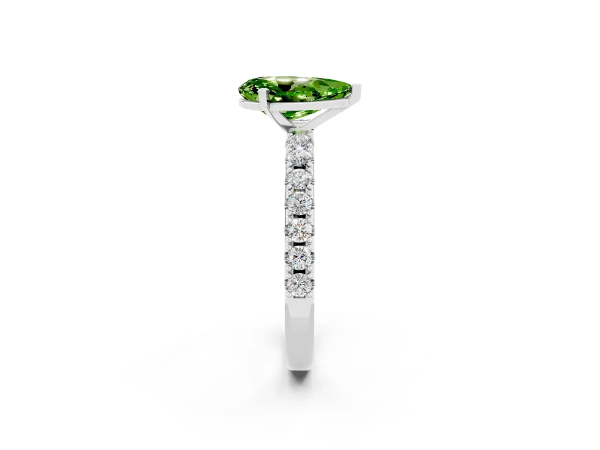 Pear Cut Peridot Solitaire Pavé Band with Four-Prong Setting Platinum