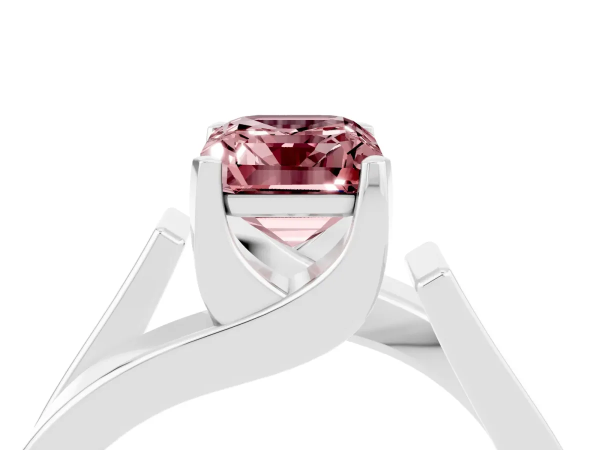 Modern Tension Set Emerald Cut Morganite Solitaire Wide Band Ring Platinum