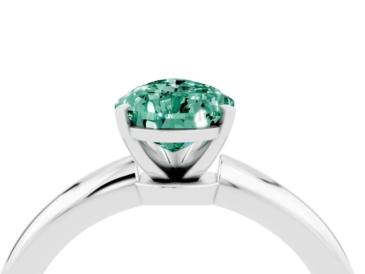 Pear Cut Green Sapphire Solitaire Ring with Six-Prong Setting and Classic Band Silver