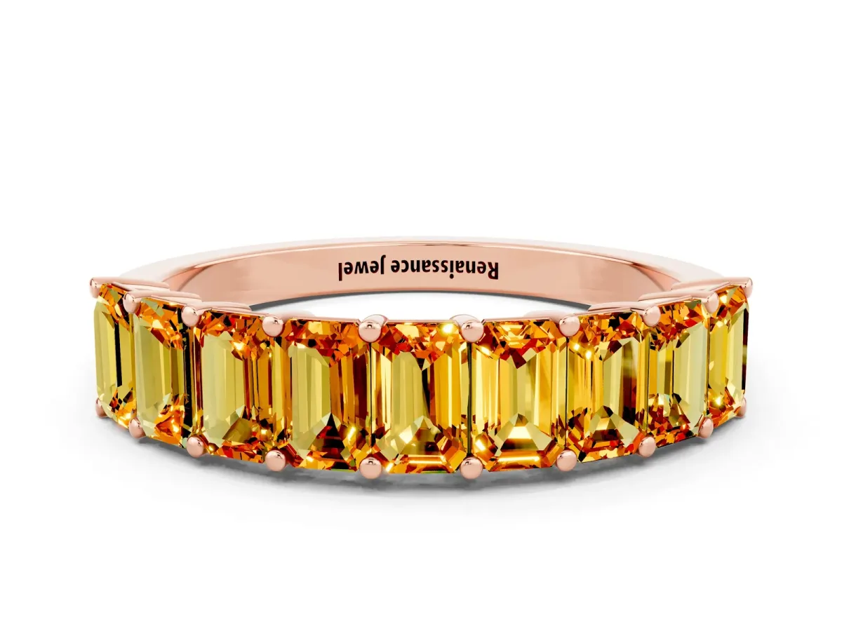Emerald Cut Citrine Prong-Set Eternity Band Rose gold