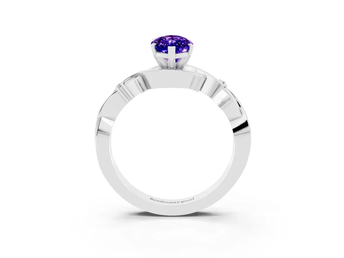 Marquise Cut Tanzanite Solitaire Ring with Twisted Band and Prong Setting Silver