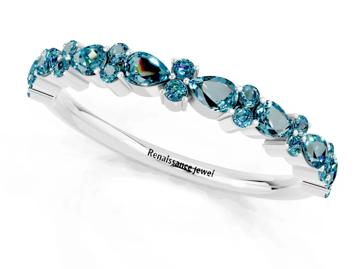 Pear and Round Blue Topaz Wedding Band White gold