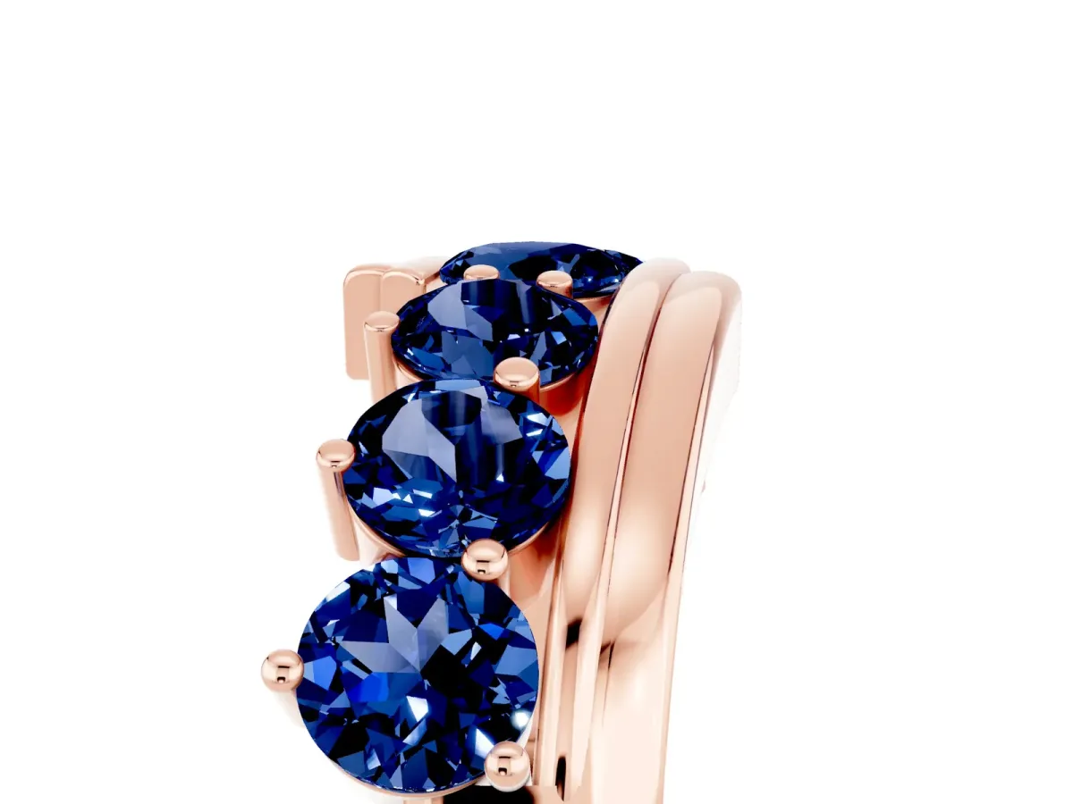 Round Blue Sapphire Wave Band with Channel and Shared Prong Setting Rose gold