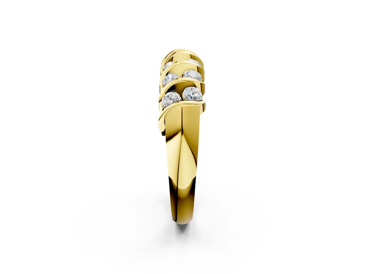 Channel Set Round Diamond Multi-Row Band Yellow gold