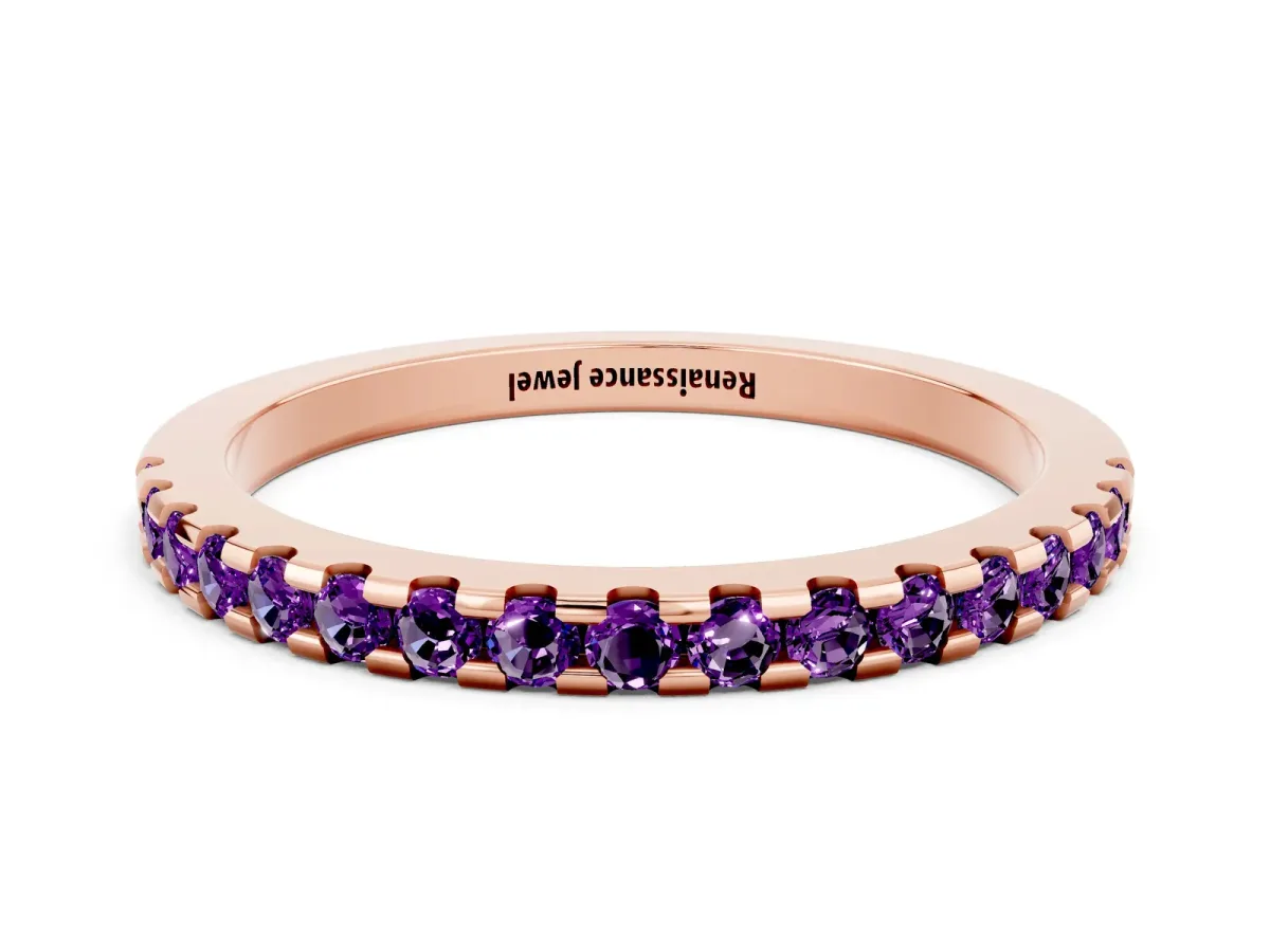 Round Amethyst Pavé Set Eternity Band with Micro Prong Setting Rose gold