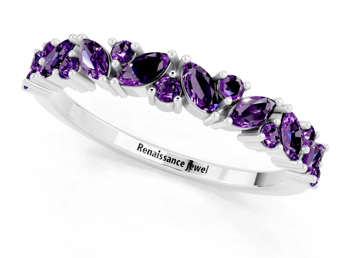 Marquise and Round Amethyst Vine Eternity Band with Prong Setting Silver