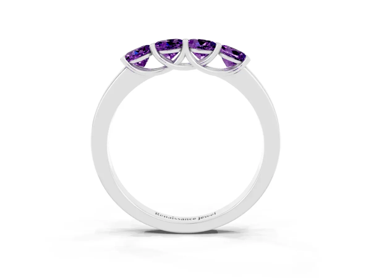 Four-Stone Round Amethyst Prong-Set Band White gold