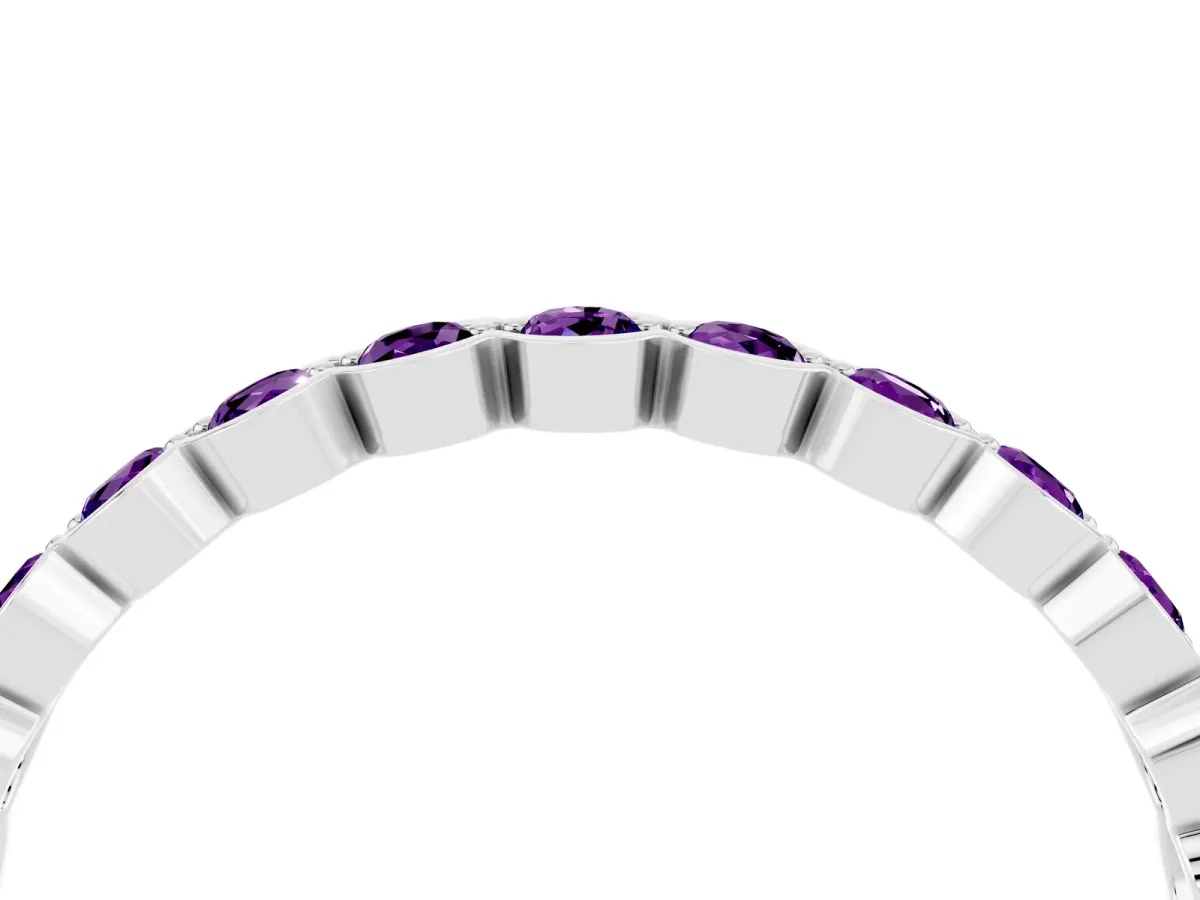 Round Amethyst Bezel Set Eternity Band Platinum