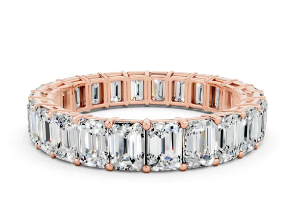 Emerald Cut Moissanite Eternity Band with Shared Prong Setting Rose gold