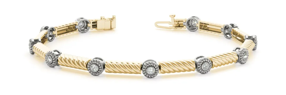 Round Diamond Rope Bracelet with Bezel Setting Yellow gold