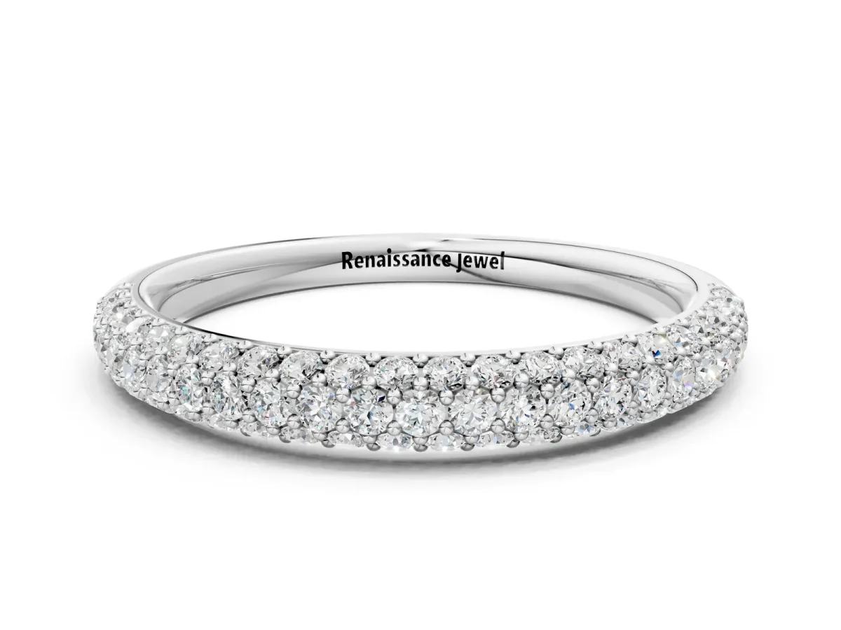 Round Diamond Pave Set White Gold Eternity Band Silver