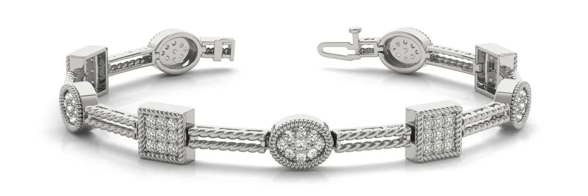 Pavé Round and Square Diamond Rope Bracelet with Bezel Setting White gold
