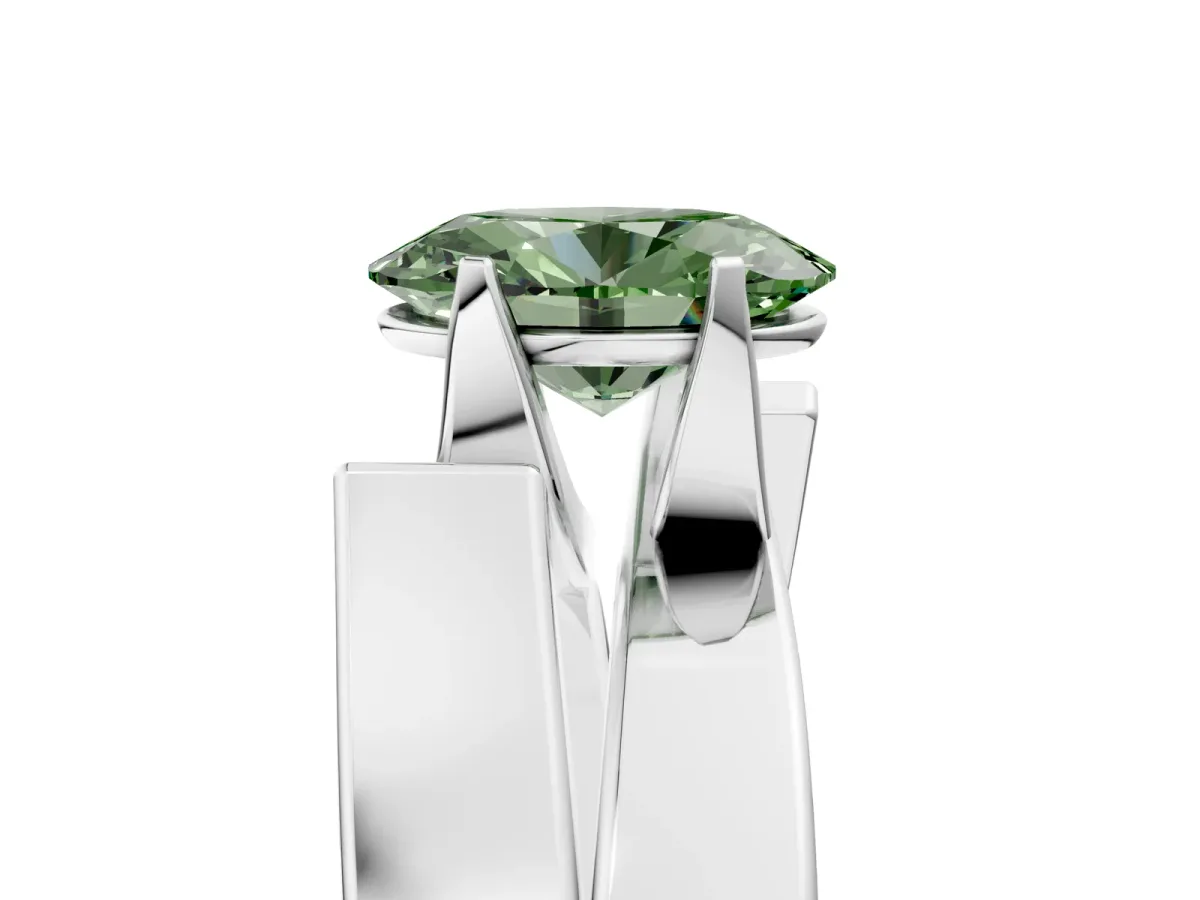 Fancy Green Modern Tension Set Oval Cut Diamond Solitaire Wide Band Ring Silver