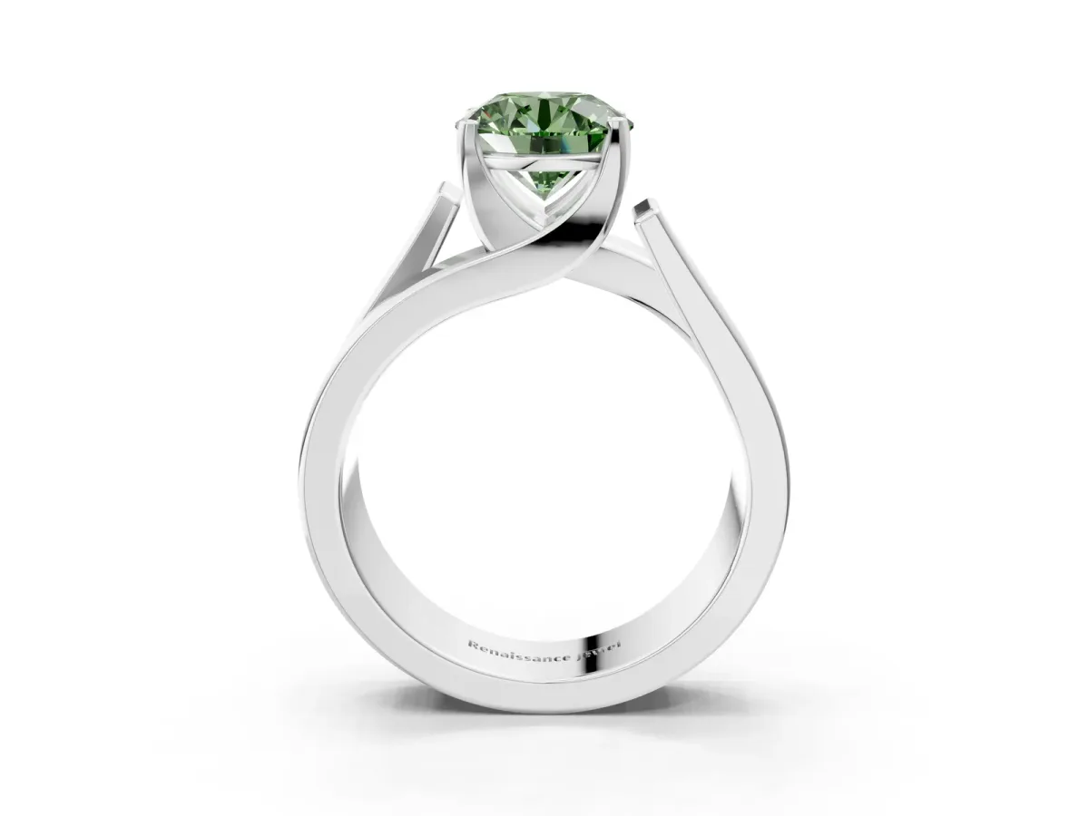 Fancy Green Modern Tension Set Round Cut Diamond Solitaire Wide Band Ring Silver