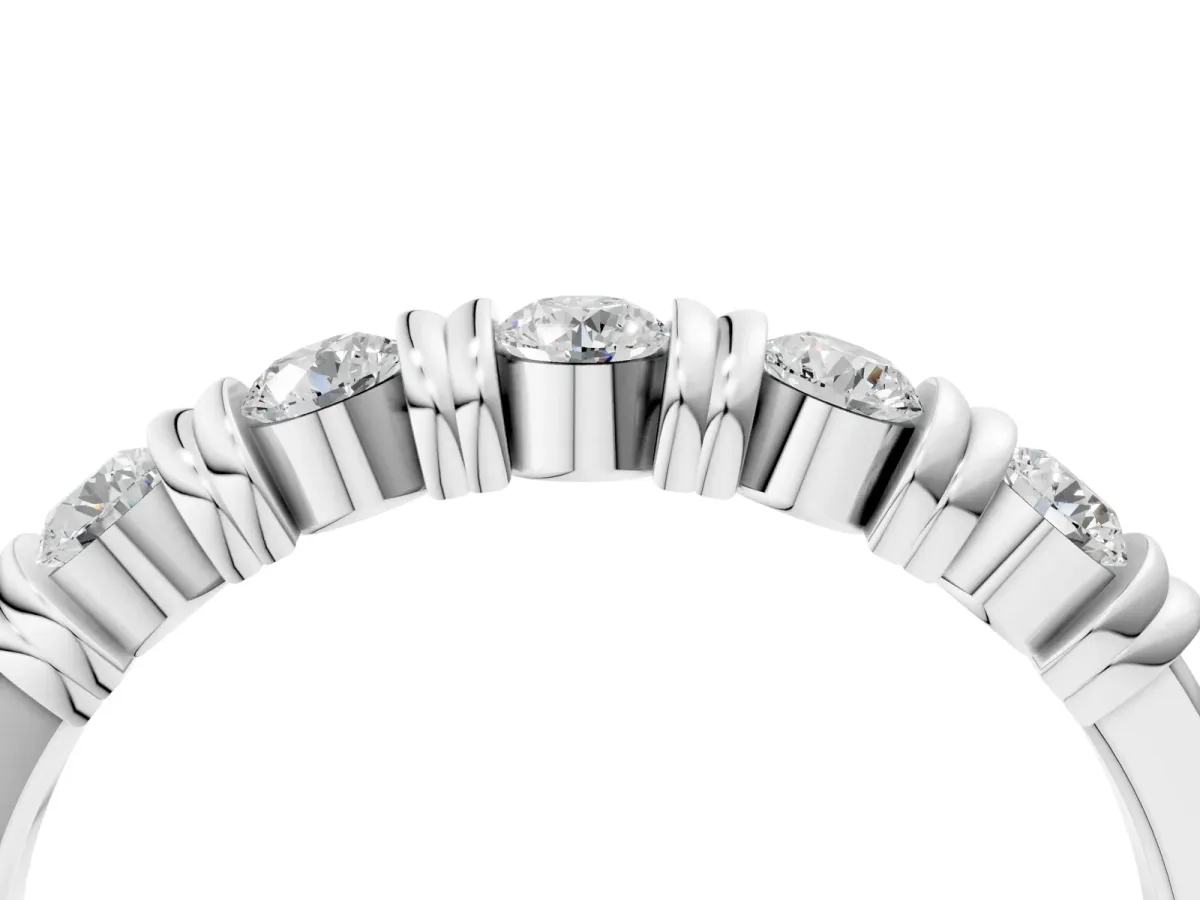 Bezel-Set Round Diamond Half-Eternity Band Silver