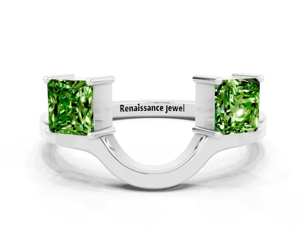 Princess Cut Peridot Two-Stone Open Band Ring with Four-Prong Setting Platinum