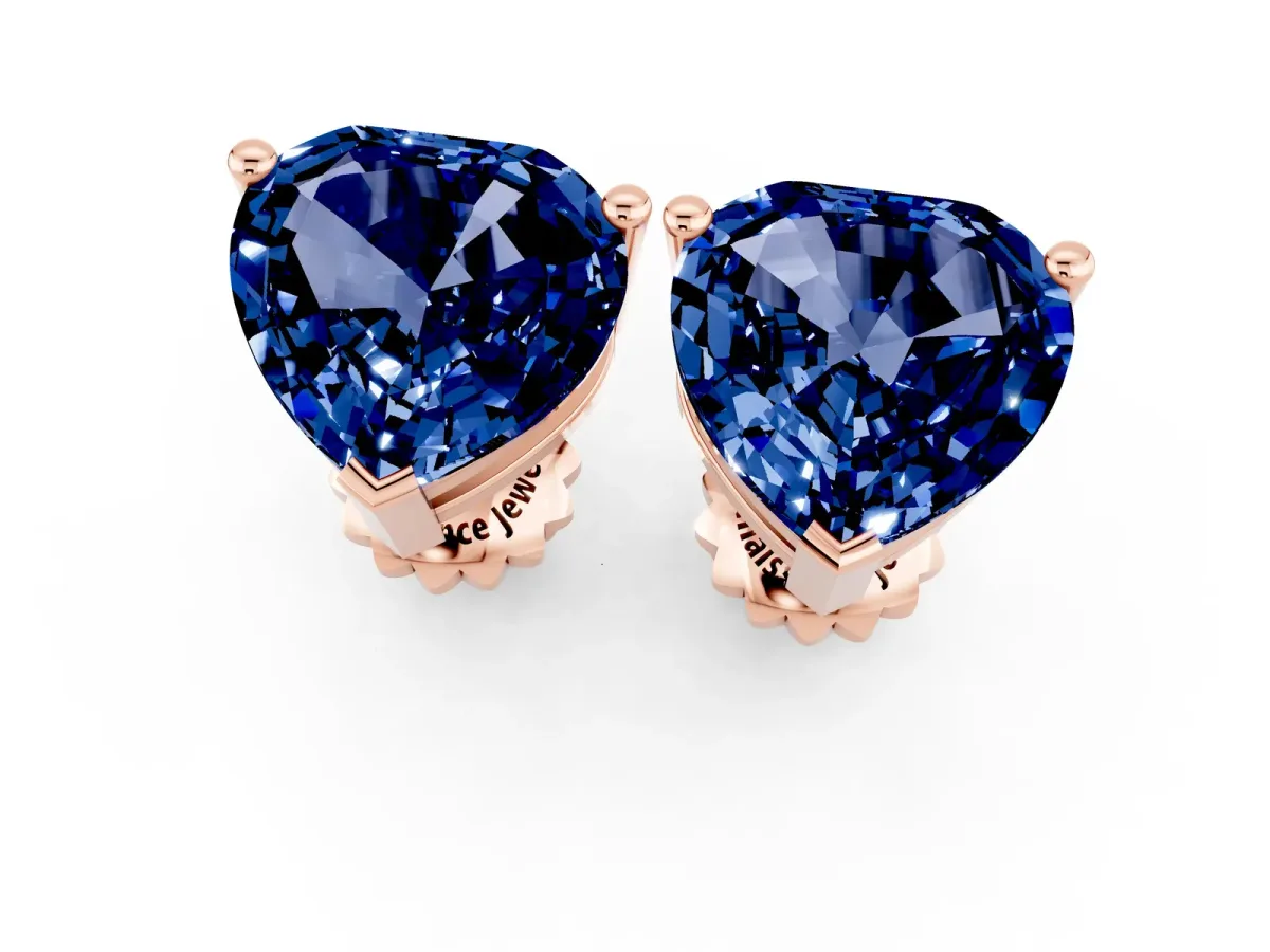 Heart Cut Blue Sapphire Stud Earrings Rose gold