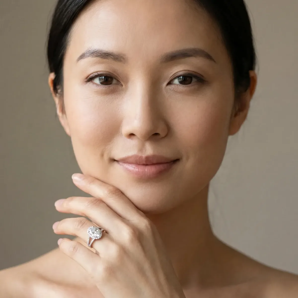 Oval Cut Diamond Halo Ring with Split Shank U-Prong Band and Four-Prong Setting Silver