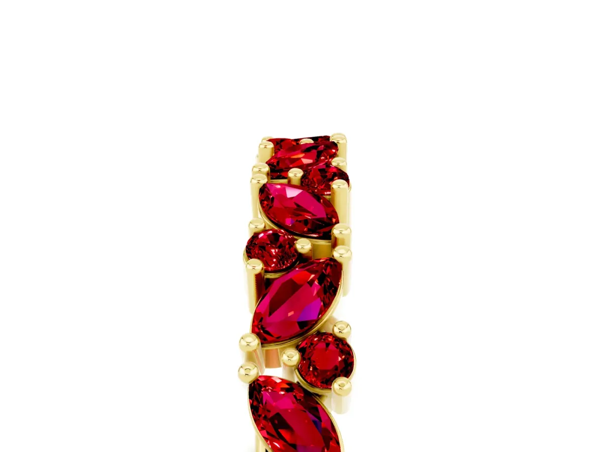 Marquise and Round Ruby Vine Eternity Band with Prong Setting Yellow gold