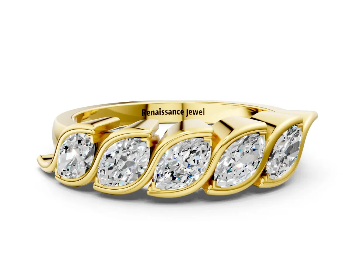 Marquise Diamond Wave Band with Channel Setting Yellow gold