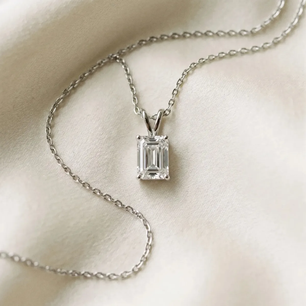 Emerald Cut Solitaire Pendant with Four-Prong Setting Silver