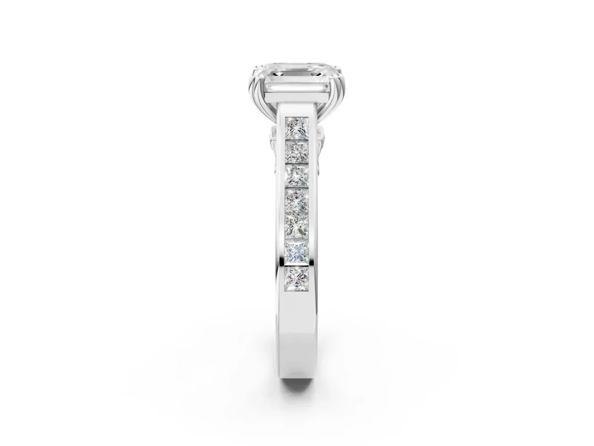 Asscher Cut Cut Channel Set Solitaire Engagement Ring with Prong Setting Platinum