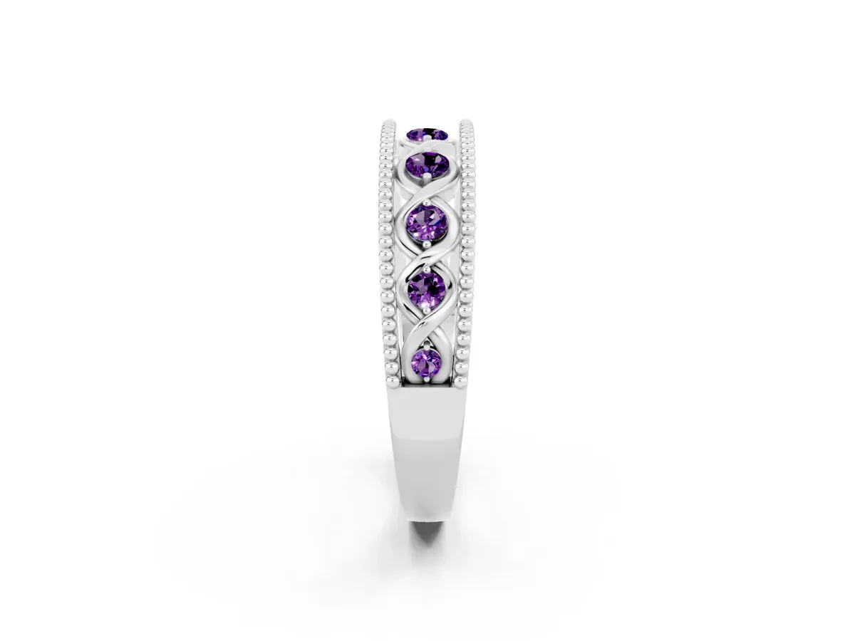 Round Amethyst Twist Milgrain Band with Bezel Setting Platinum