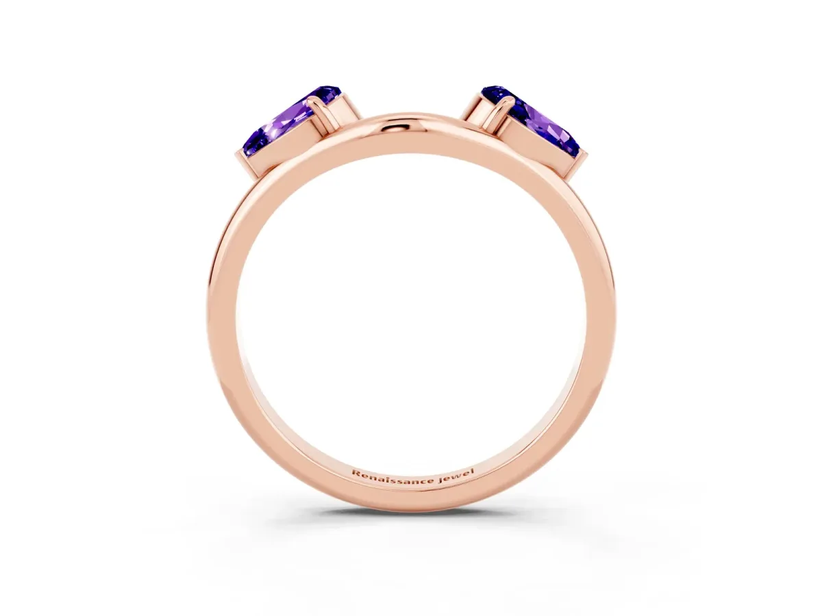 Two-Stone Pear Tanzanite Bypass Ring with Prong Setting Rose gold