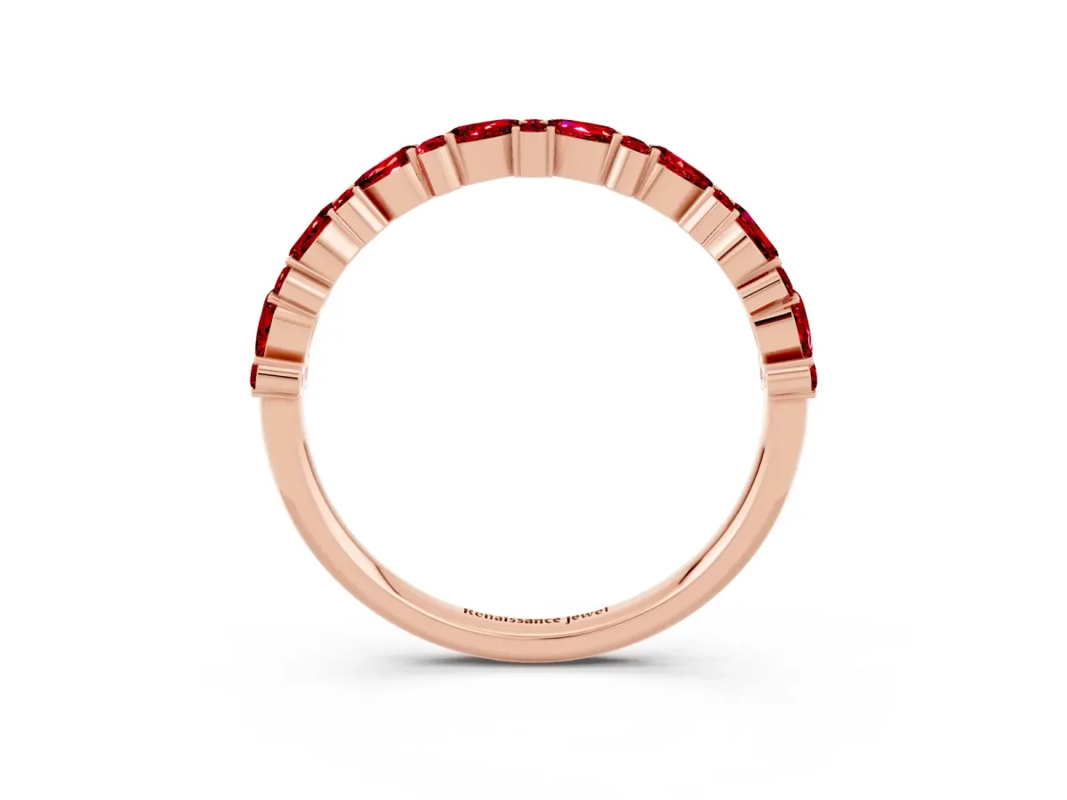 Pear and Round Ruby Wedding Band Rose gold