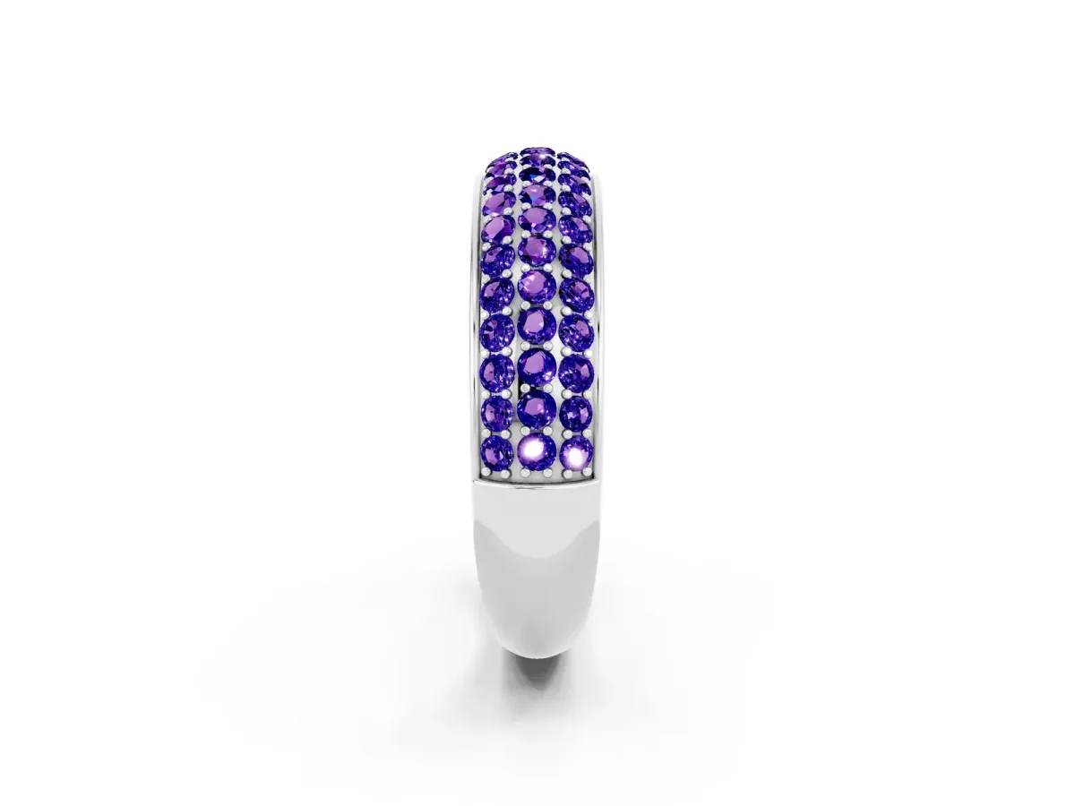 Three-Row Round Tanzanite Eternity Band with Shared Prong Setting Silver