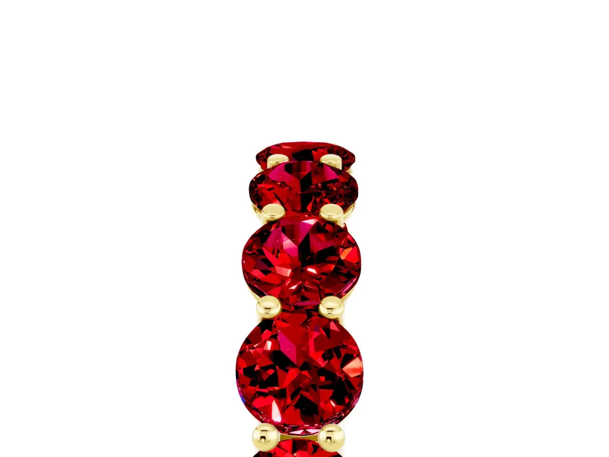Round Ruby Shared Prong Eternity Band Yellow gold