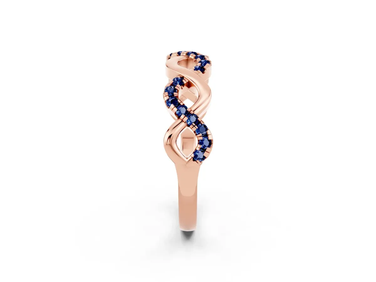 Twist Infinity Round Blue Sapphire Band with Pavé Setting Rose gold