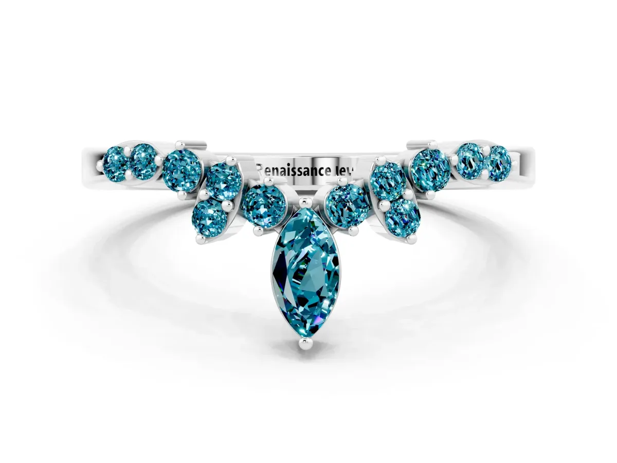 Marquise and Round Blue Topaz Chevron Band with Prong Setting Silver