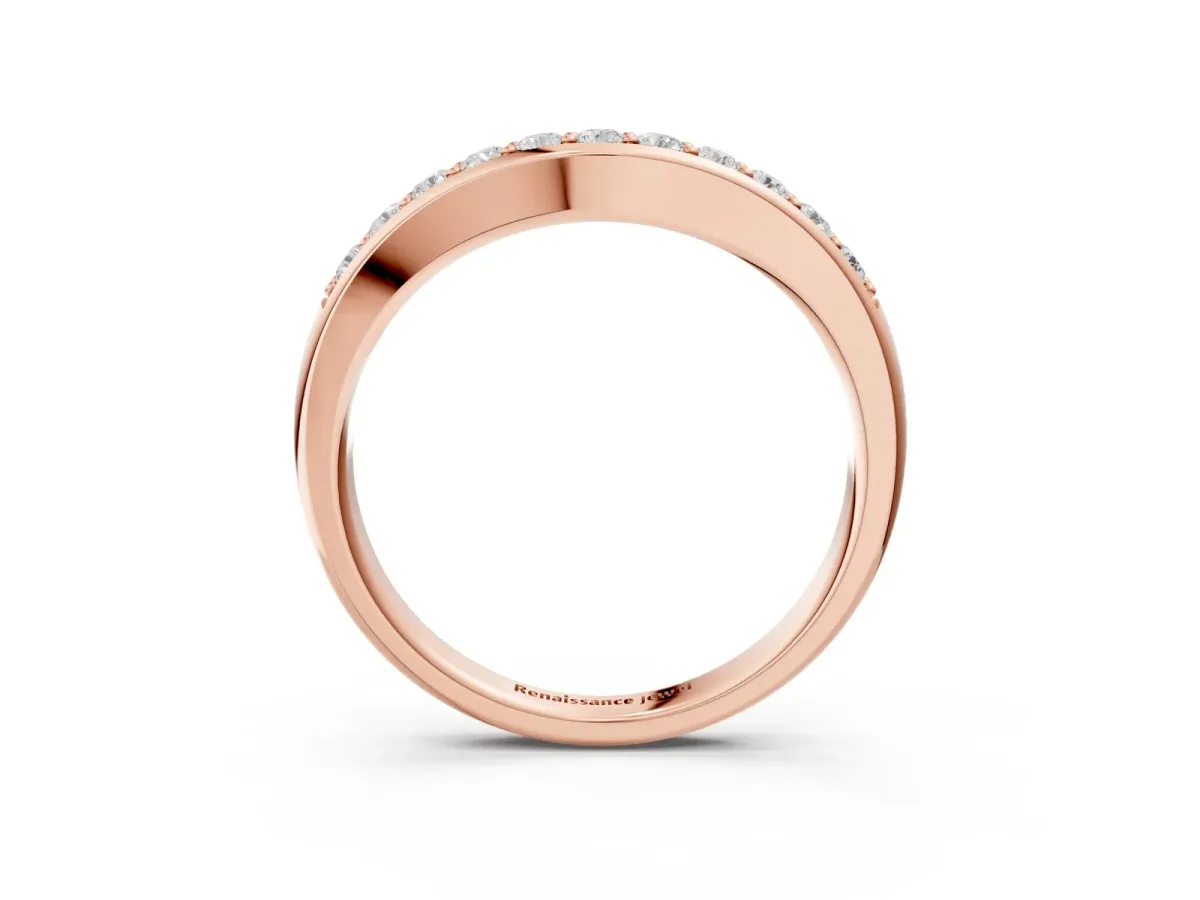 Channel Set Round Diamond Curved Band Rose gold