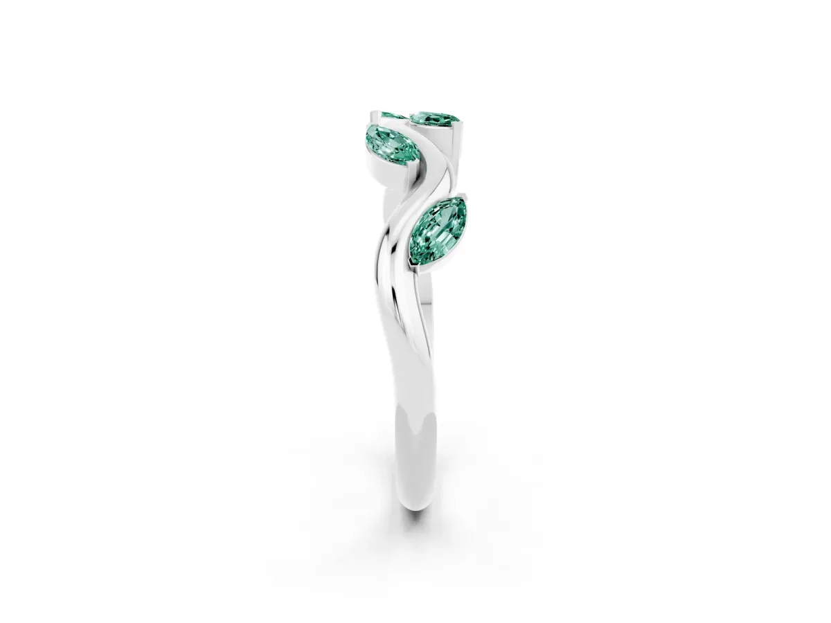 Marquise Green Sapphire Twisted Band with Prong Setting Platinum
