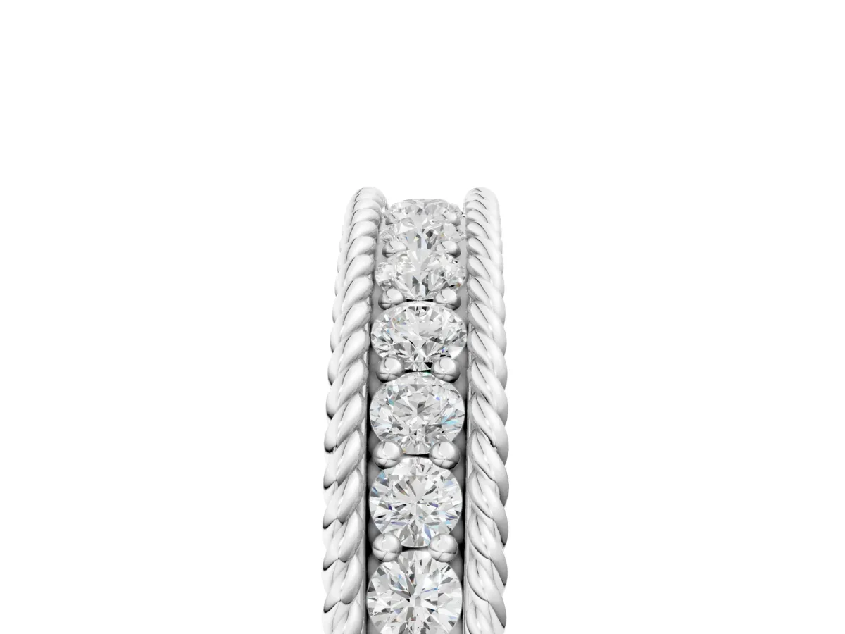 Channel Set Round Diamond Milgrain Edge Band Silver