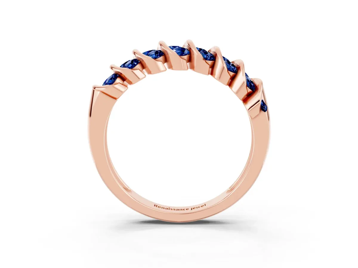 Channel Set Round Blue Sapphire Multi-Row Band Rose gold