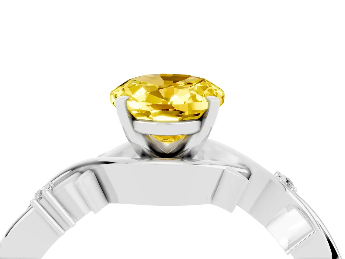 Oval Cut Yellow Sapphire Solitaire Ring with Twisted Band and Prong Setting Platinum