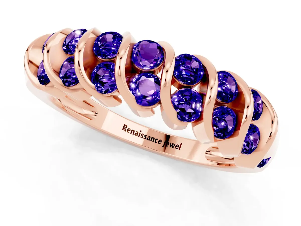 Channel Set Round Tanzanite Multi-Row Band Rose gold