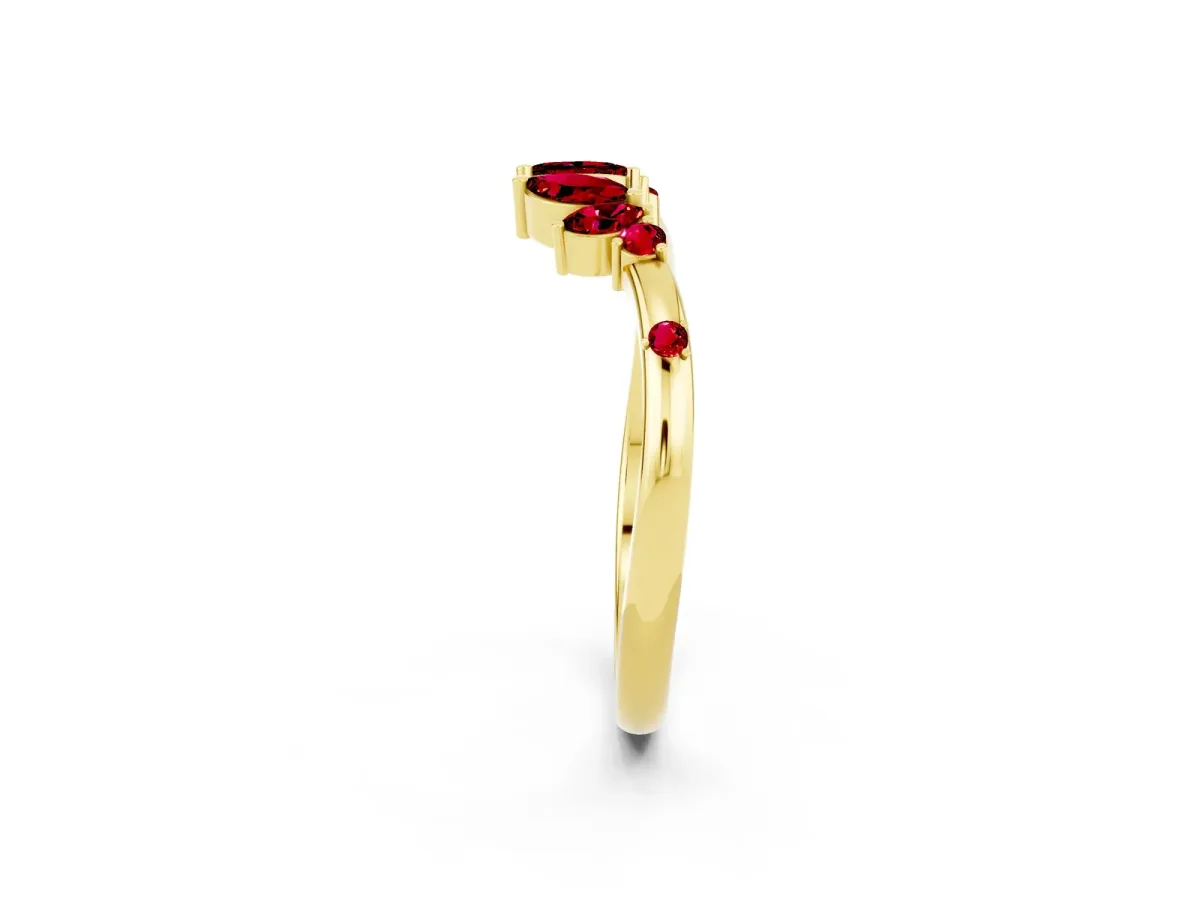 Open Marquise Cluster Ruby Band with Prong Setting Yellow gold
