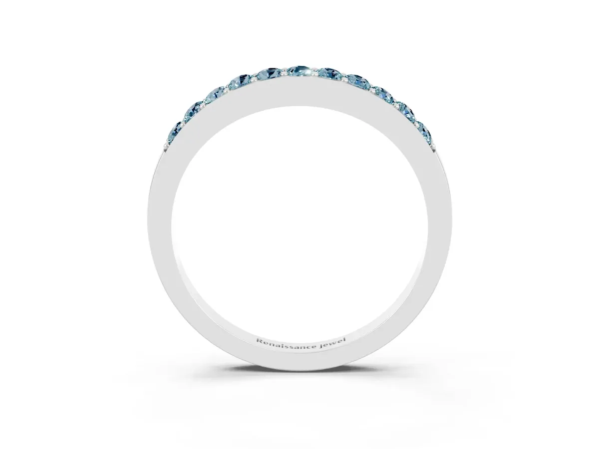 Round Aquamarine Curved Wedding Band with Channel Setting Silver